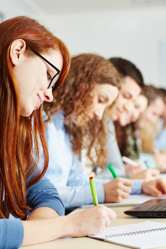 students studying in a classroom