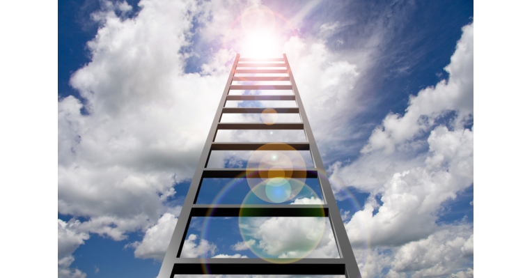 ladder reaching into a blue sky