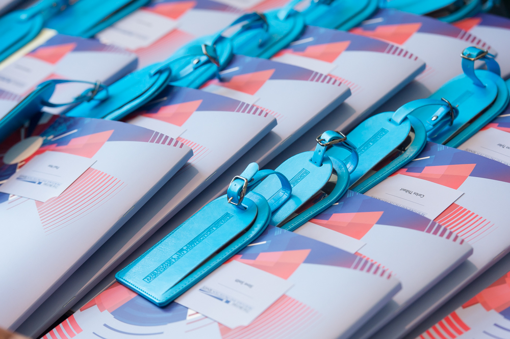 The British Mortgage Senate 2015 bright blue and red folders