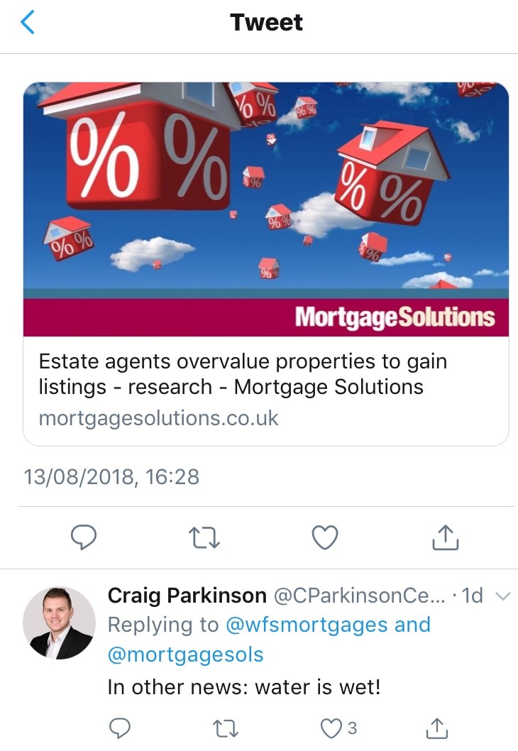 Estate agents overvaluing properties, Twitter