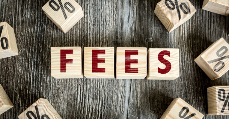 blocks spelling out 'fees' to denote a story about broker fee caps