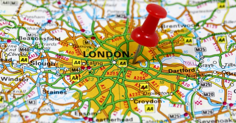 a map of london with a pin in it to denote a story about the UK's most expensive street