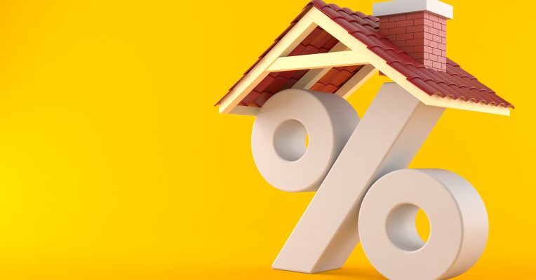 roof over a percentage sign to denote a story about mortgage rates