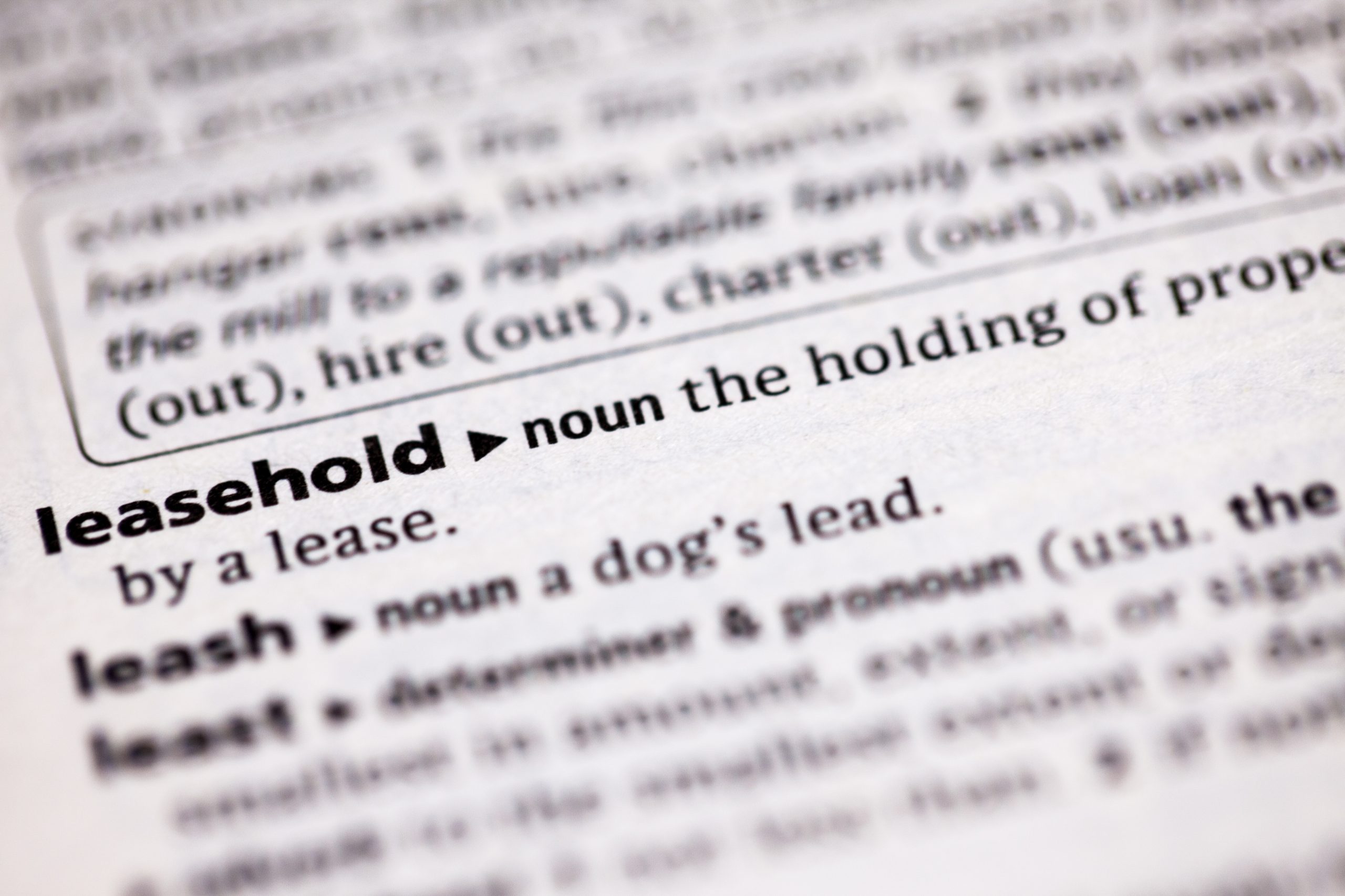 an image of a dictionary definition of 'leasehold' to denote a story about leaseholders