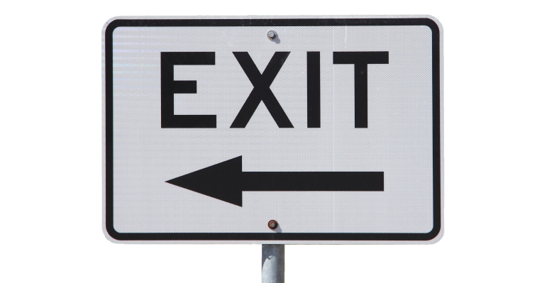sign with exit and an arrow