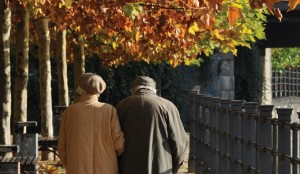 Older couple walking away