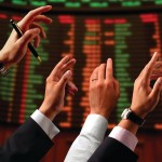 Stock exchange hands in the air