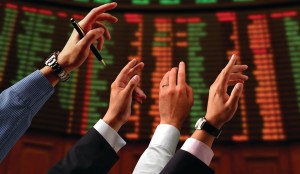 Stock exchange hands in the air